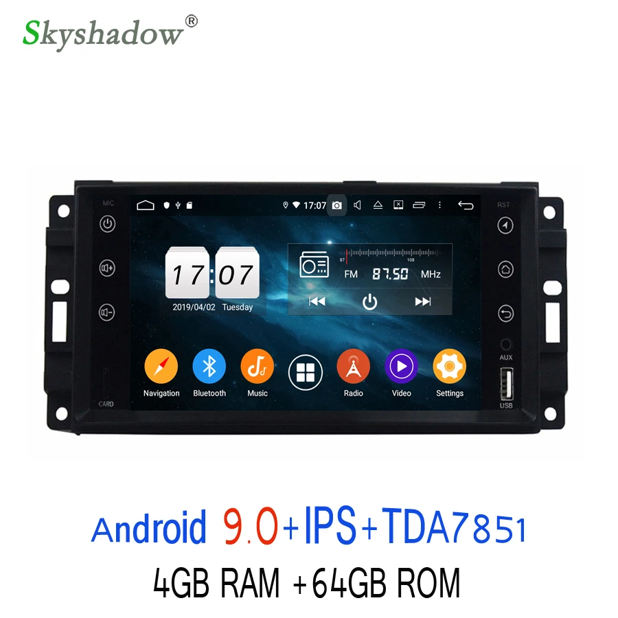 DSP 1din Android 9,0 для Jeep Sebring Cherokee Компас Wrangler Commander 4 Гб+ 64 ГБ Автомобильный dvd-плеер gps карта RDS радио wifi BT 4,2