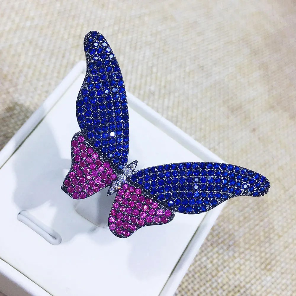 GODKI New Arrival Fashion Luxury Full Mirco Pave Cubic Zirconia Engagement Butterfly Adjustable Ring