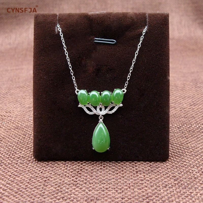 

CYNSFJA Real Certified Natural Hetian Jade Jasper 925 Sterling Silver Fine Jewelry Green Jade Pendant High Quality Best Gifts