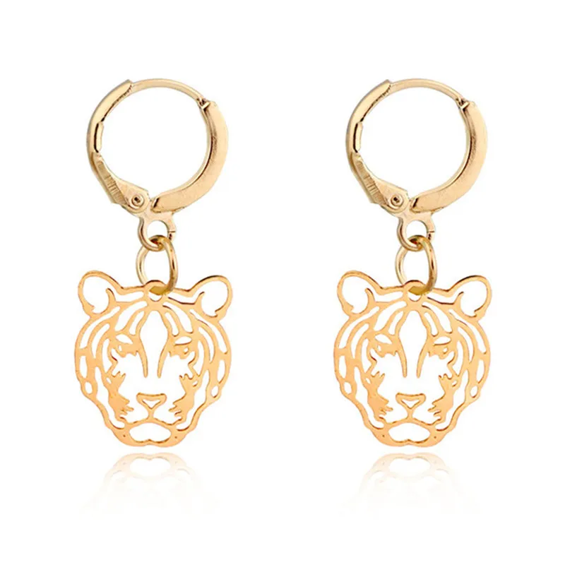 1 пара Чи полые леопард тигр наголовный обруч серьги Для женщин простой Мода Jewelry Животные Малый подвеска круглой формы круг серьги E579