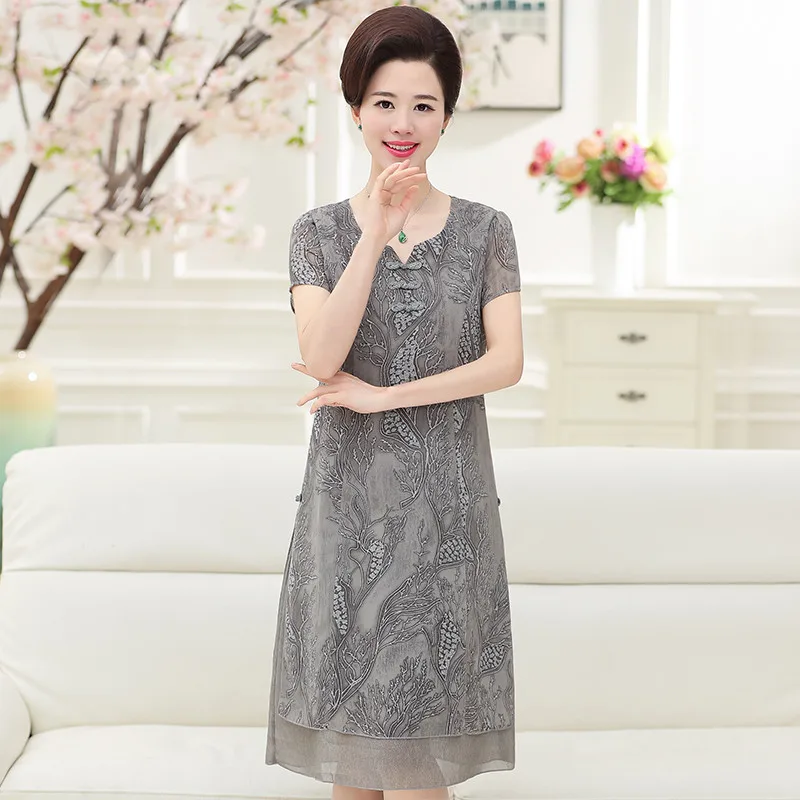 

New 2019 Plus Size Summer Women Dresses Vintage Elegant Female Loose Dress XL-5XL Middle-aged fashion Short sleeve Autumn Dress