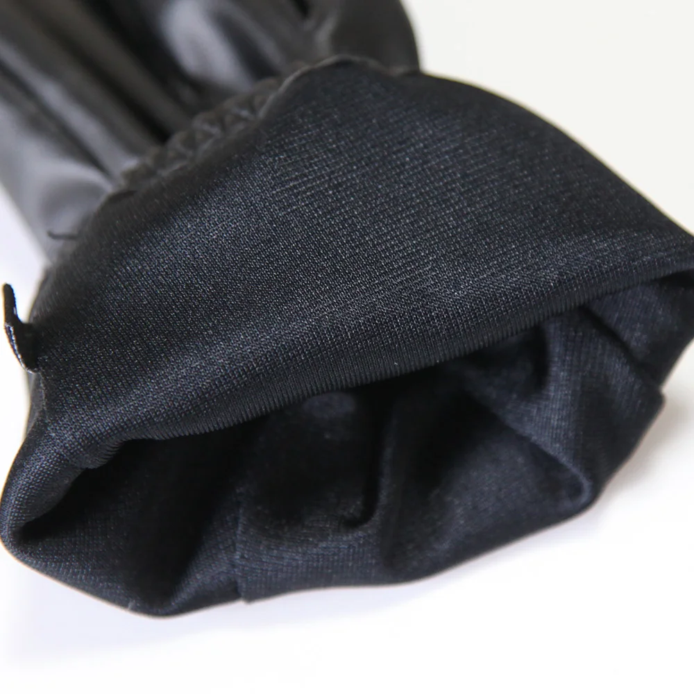 Men's Thin Style Black PU Leather Driving Gloves with Non-Slip Five Fingers and Full Palm Touchscreen Capability. image 5