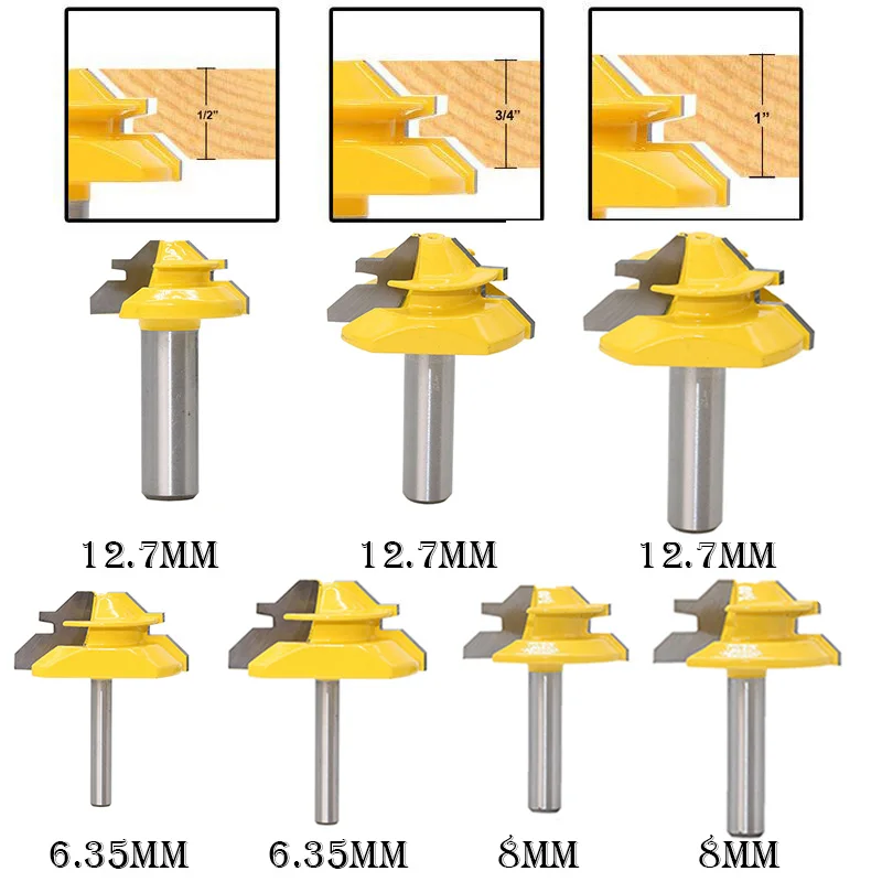 Горячие 45 градусов 6,35 мм/8 мм/12,7 мм деревянный замок, инструмент фреза 1/2 1/4 1/8 хвостовиком шип фрезы для деревообработки DIY
