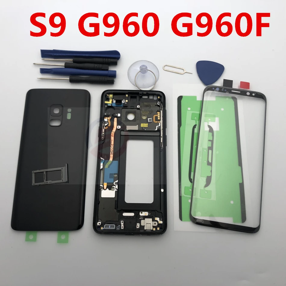 

S9 Full Housing Case Back Cover + Front Screen Glass Lens + Middle Frame For Samsung Galaxy S9 G960 G960F SM-G960F Complete Part