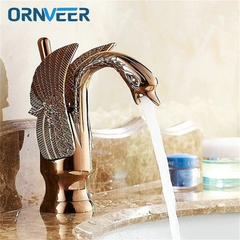 

Luxury Rose Gold Swan Shape Bathroom Faucet Animal Shape Gold Plated Brass Basin Sink Mixer Tap RG-015