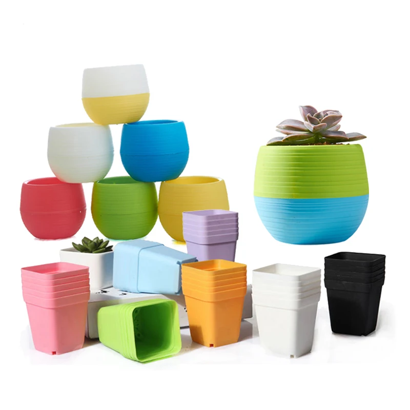 

20pcs Mini Pots 10pcs Square Flower Pots+10pcs Round Flower Pots Home Office Decor Planter Colorful Succulent Plants Pots GYH