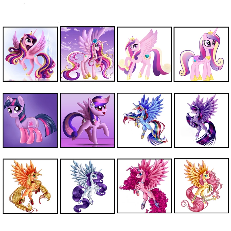 

DIY Square 5D Diamond Painting Square Cross Stitch Kit Small Cute Pony Pink Full Fill DIY Diamond Embroidery Picture Mosaic