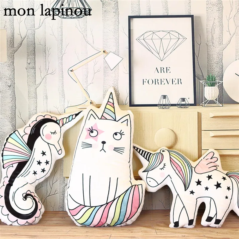 

unicorn plush pillow cute cartoon animal stuffed soft throw pillow unicorn cat seahorse soft doll home decor baby kids cushion