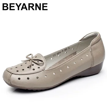 

BEYARNESummer Shoes New Fashion Genuine Leather Flat Shoes Woman Casual Comfortable Soft Sandals Women's Shoes Plus SizeE148