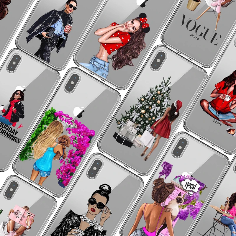 

VOGUE Christmas Princess Girl Female boss coffee Silicone phone Case For iPhone 11 Pro Max 2019 5S SE 6s 7 8 Plus X XS XR XS MAX
