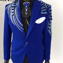 Индивидуальные куртки мужские синие костюмы дизайн homme terno сценические певцы одежда для мужчин блёстки Блейзер танец Звезда Стиль платье панк