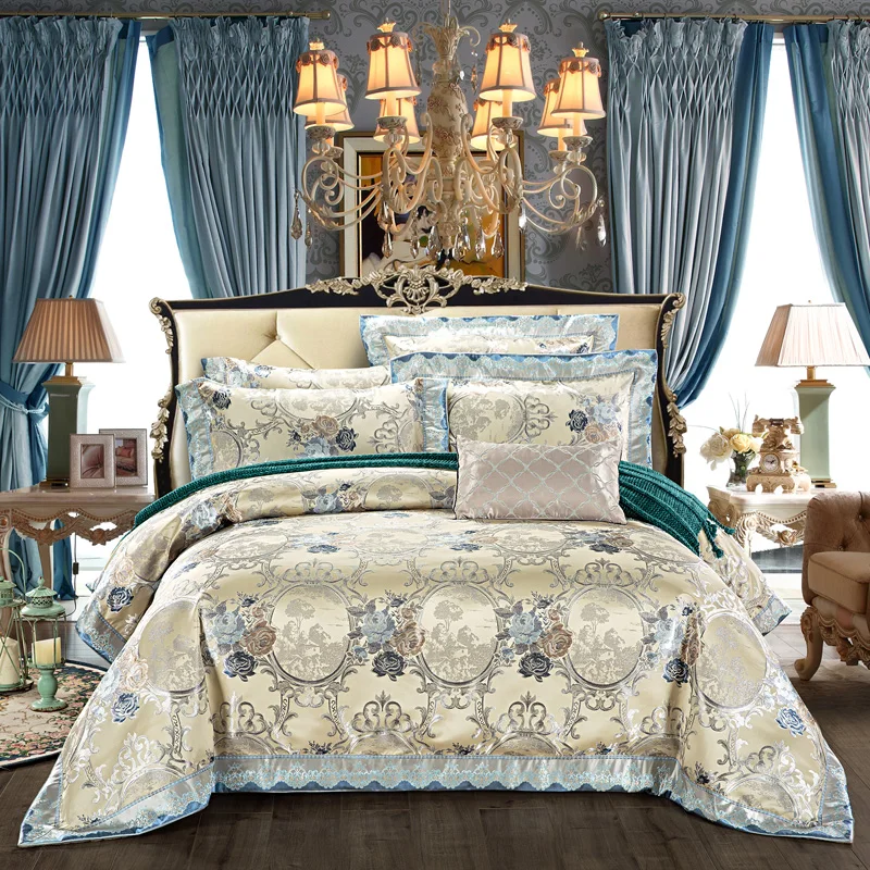 4Pieces King Queen size Luxury Satin Cotton Wedding Royal Bedding set Duvet cover Bed sheet Pillowcase Bedclothes36 | Дом и сад