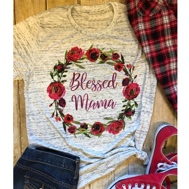 Хорошая футболка Vibes mom shirts blessed женские футболки thankful tee Топ в готическом стиле Женская мода цветочный принт на День Благодарения