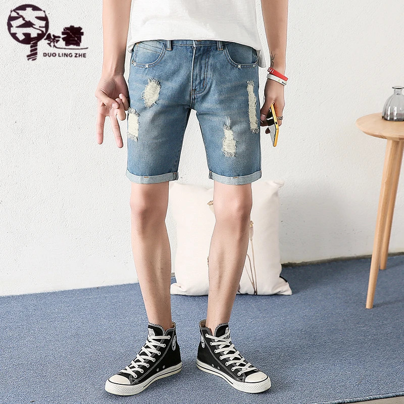 Summer dress 2018 men tear jeans shorts men jeans breathable fashion