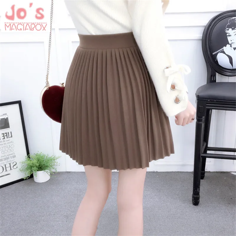 

2019 Korean Autumn A-line Above Knee Women Skirt High Waist Pleated Solid Casual Skirt Female Thin Mini Skirt Package Hip Skirts