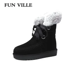 Фотография FUN VILLE New Fashion Woman snow boots black brown Real Fur Wool Ankle boots warm Winter Shoes for Women size 34-42