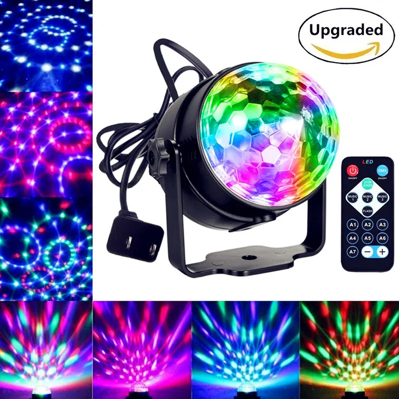 

Mini 3W RGB LED Projector DJ Disco Light Sound Activated Rotating Crystal Magic Ball Remote Control Stage Lights Home KTV Xmas