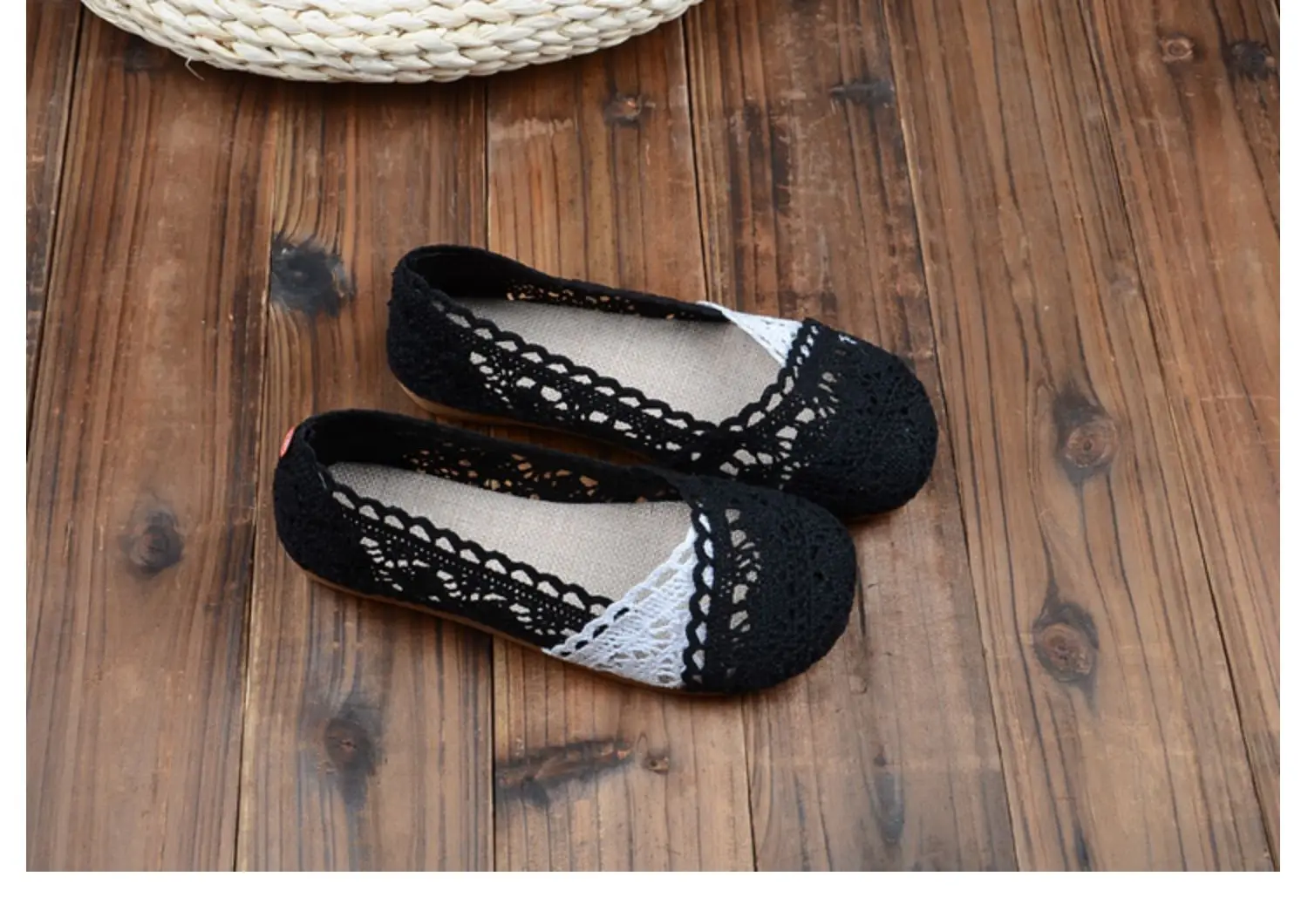 summer hollow sandals shallow mouth lace flat shoes comfortable cotton and linen women's shoes