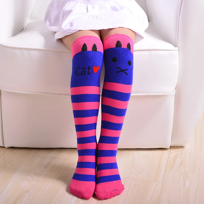 

Fashion 4-15Y Baby Kid Socks Girl Children Cute Princess Pantihose Cartoon Cat Print Girls Knee High Long Socks Girls Knee Socks