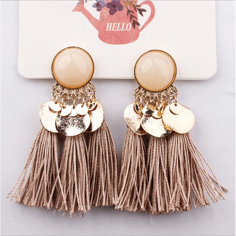 2019 Ethnic Bohemia Women Dangle Drop Earrings Summer Round Resin Tassel Earrings for Women Fashion Jewelry Pendientes oorbellen