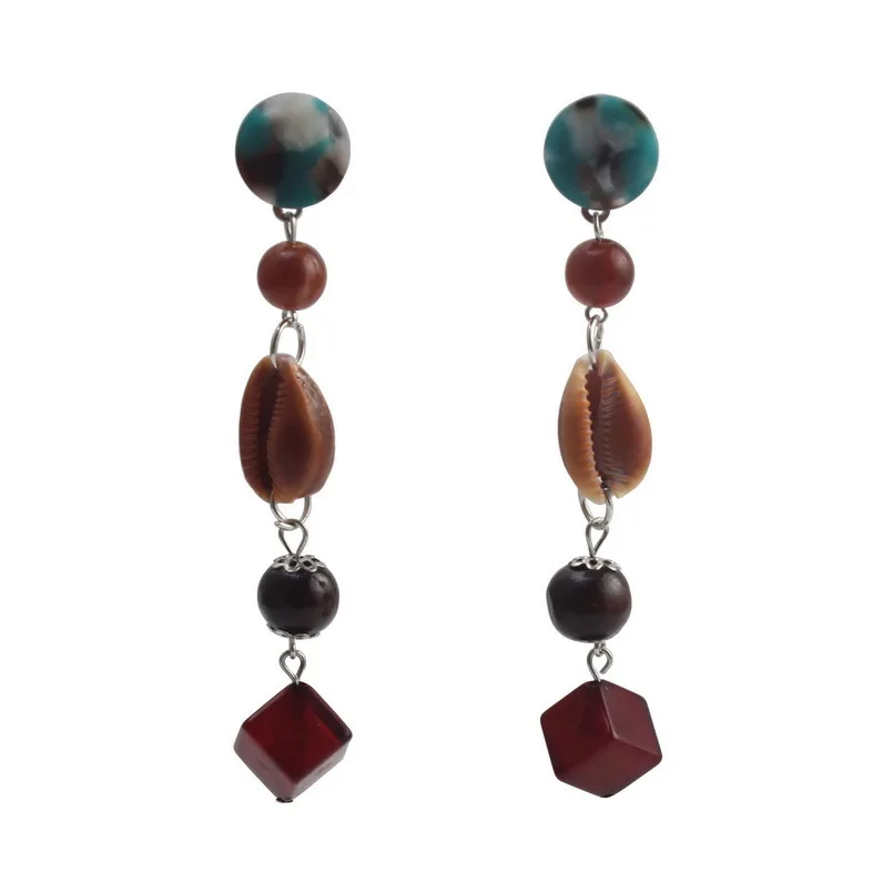 

Resin Pendant Shell Wood Bead Drop Long Earrings for Women Florate Brand Fashion New Ball Dangle Statement Earrings Design 2019