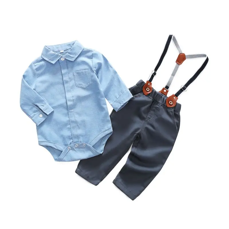 Лидер продаж, строгие костюмы для маленьких мальчиков летний комплект одежды джентльмена для мальчиков и девочек, рубашка с длинными рукавами+ брюки, комбинезон, штаны - Цвет: B-L