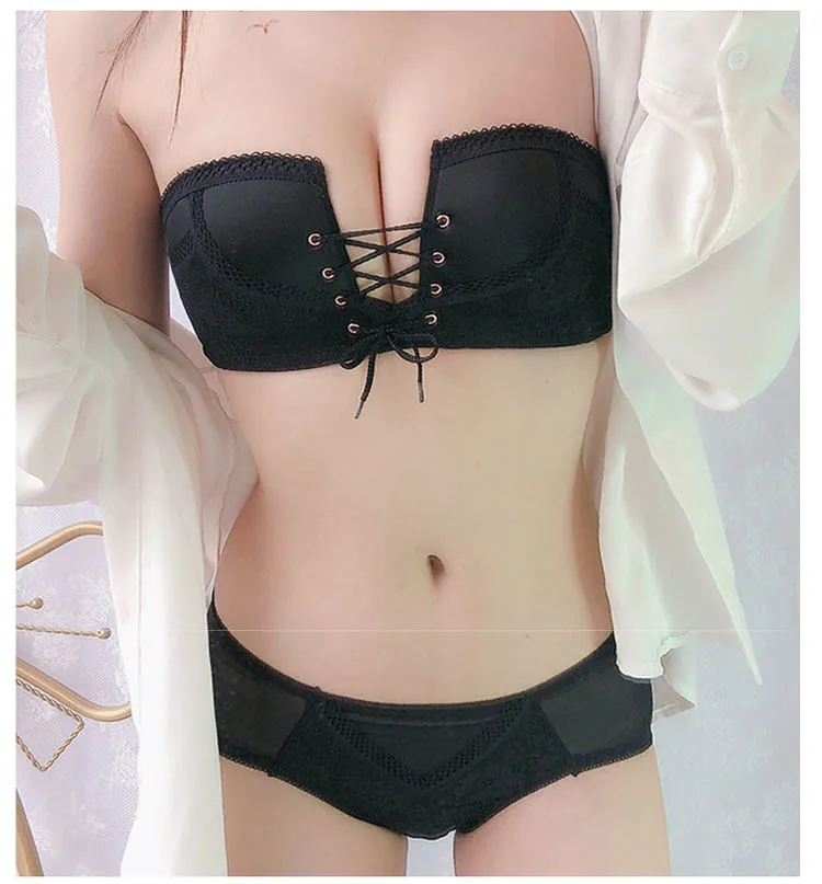 CINOON New Top Sexy Underwear Set Women Wireless Brassiere Push up Bra and Panty Sets Embroidery Solid color Lingerie Set (6)