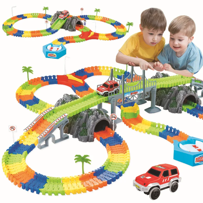 Piste de course magique ensemble bricolage lumineux brillant Flexible piste de chemin de fer voitures accessoires jouets éducatifs cadeaux pour enfants garçons