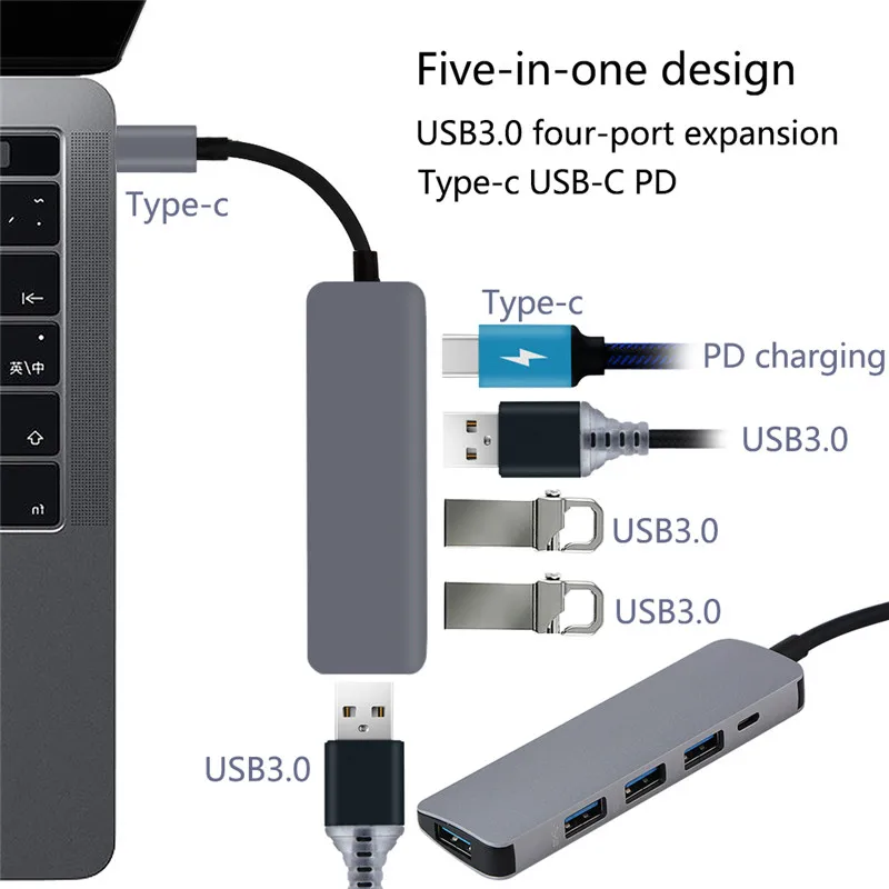 5 в 1 USB usb-c к HDMi Usb-c к usb3.0 SD/TF кард-ридер для MacBook samsung Galaxy S9/S8 Thunderbolt 3 USB-C порт зарядного устройства