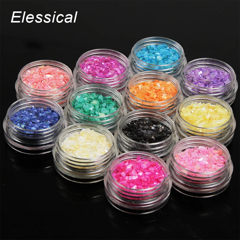 

ELESSICAL 12 bottle/set Colorful Shell Irregular Nail Glitter DIY Sparkly Paillette Tips Nail Manicure Decoration Sequins WY1077