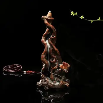 

Creative Root Smoke Backflow Tower Incense Burner Ceramics Sandalwood Censer Home Decor Micro Landscape Office Furnishing Gift