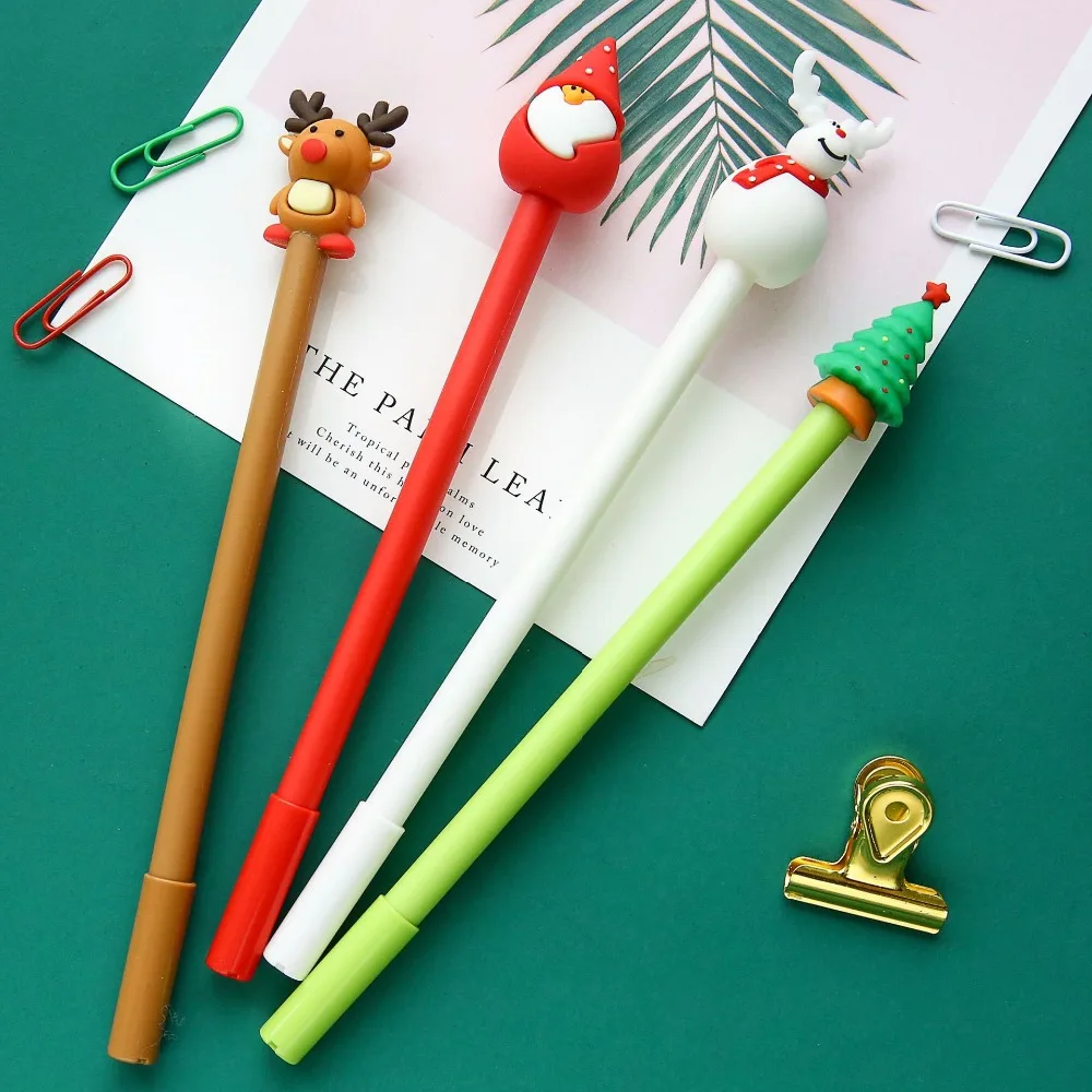 

4 pcs Merry Christmas gift gel pen for writing 0.5mm ballpoint Black color ink pens Santa Claus Tree Deer School supplies A6042