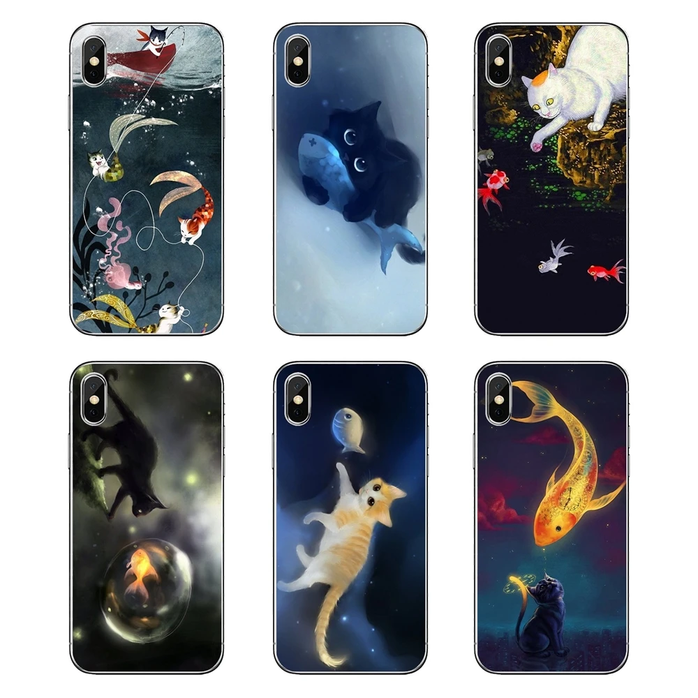 For Nokia 2 3 5 6 8 9 230 3310 2.1 3.1 5.1 7 Plus Transparent Soft Cases Covers Cats And Fish Cartoon Animals Lovely | Мобильные