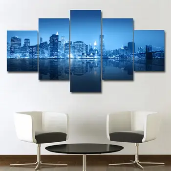 

5 pieces Canvas wall art modern pictures frame New York City Night View poster printings Oil painting for living room home decor