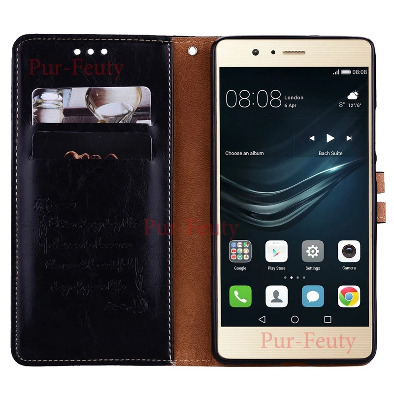 Чехол бумажник для Huawei P9 Lite P 9 флип чехол с зеркальной текстурой кожаный телефона