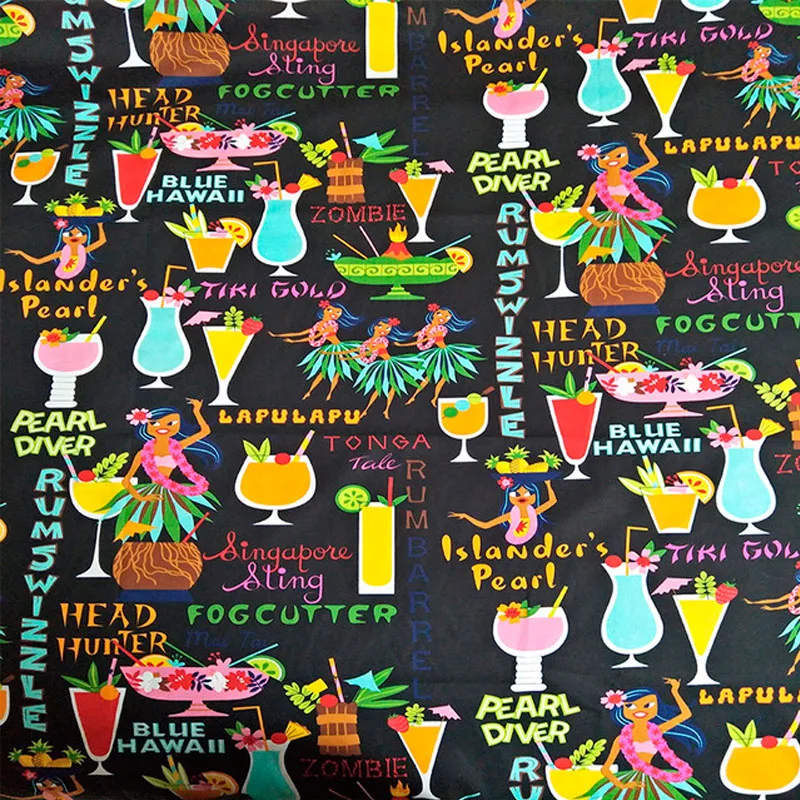 

Hawii Girl Zombie Tropical Retreat Dance Party Black Cotton Fabric for Woman Summer Dresses Skirts Shirts Sewing DIY