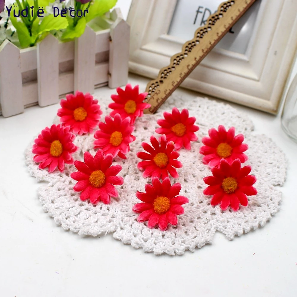 rose red 50 шт. маленький шелковый Подсолнух ручной работы искусственный цветок голова свадебное украшение DIY ВЕНОК Подарочная коробка Скрапбукинг Ремесло поддельные цветы - Цвет: rose red