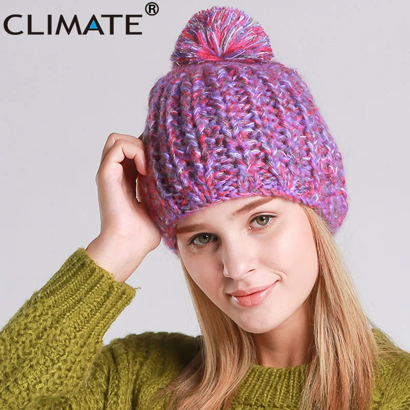 Женская зимняя шапка CLIMATE для девочек Теплая Шапка бини вязаная с помпоном