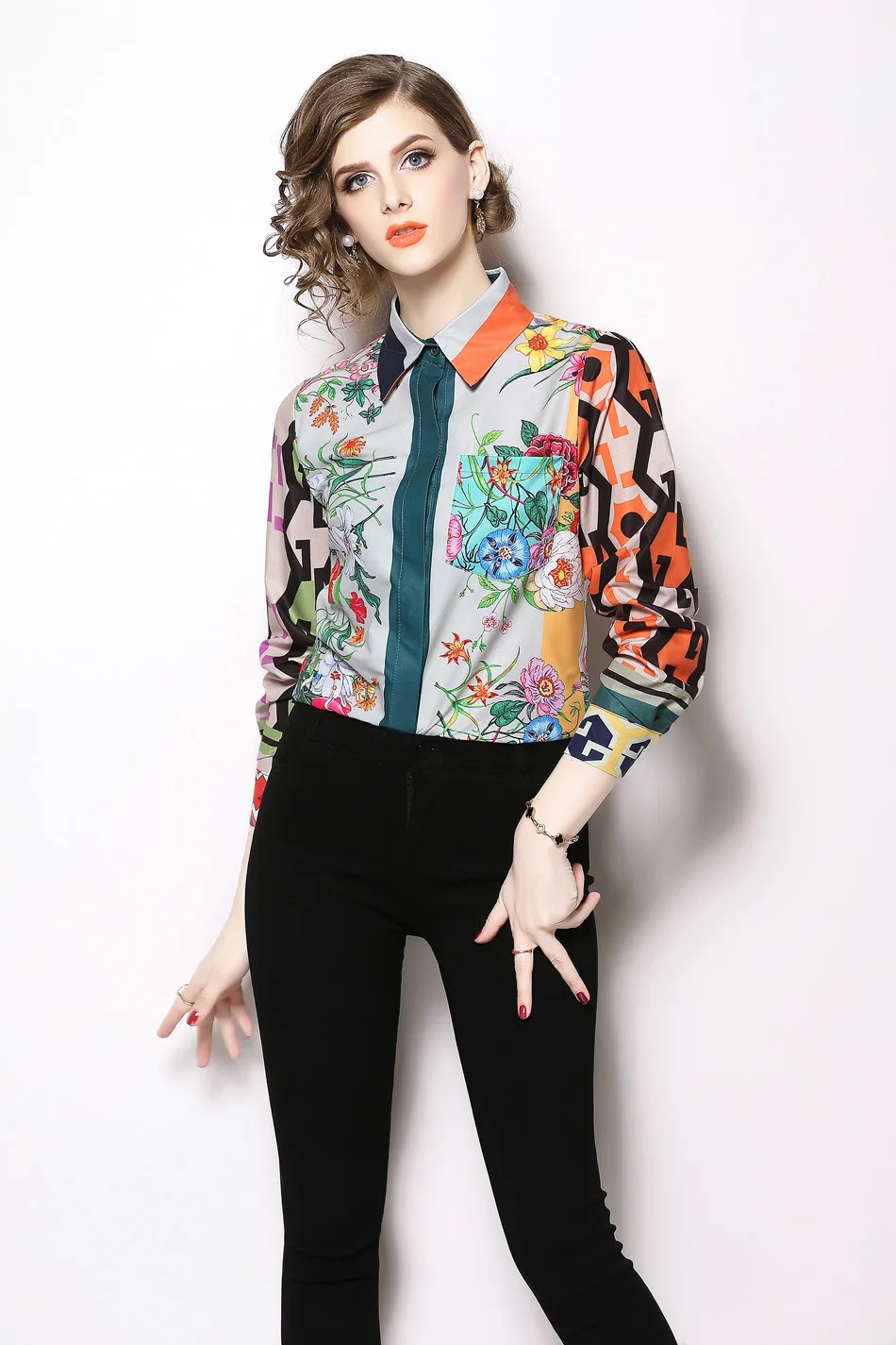 poet shirt H Han Queen Women Vintage floral Print Ladies Tops chiffon Long sleeve Casual Blouse Female Work Wear Office Shirts white blouse for women