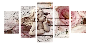 

5 Panel Angeles Girls Anime Demons Movie Poster Oil Painting Canvas Wall Art For Living Room Print On Canvas Unframed