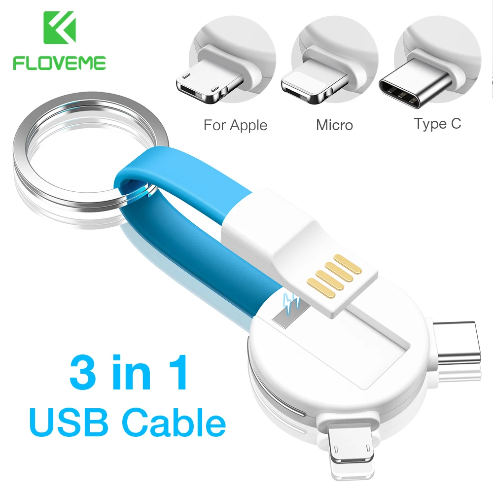 FLOVEME 3 в 1 Micro Usb Tyep C кабель Шнур для iphone зарядное устройство данных зарядки брелок для samsung Redmi K20 Pro Microusb