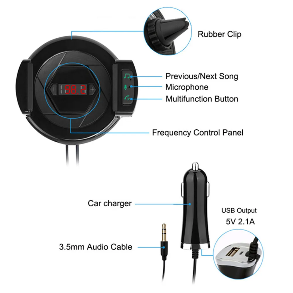 Автомобильный Bluetooth в режиме «громкой связи» Доступное зарядное устройство Питание автомобильный FM передатчики и Bluetooth и подставка для телефона, «3 в 1»