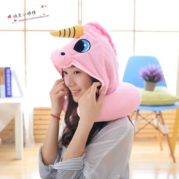 

Candice guo plush toy cartoon animal Unicorn head hat U pillow cushion neck protect sleep rest birthday gift christmas present