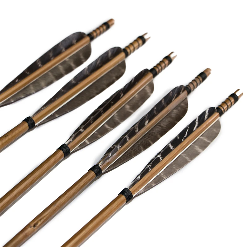 Setas de Bambu com o Aço de Alta Penas de Arco e Flecha de Caça Qualidade Três Buracos Setas Peru Acessórios 6 Pcs - 12 8mm 6 High Quality Esporte e Lazer