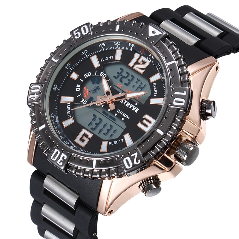 

Men Quartz Analog Digital Watches 3ATM Diving Electronic Watch Silicone Strap Sports Watch Luminous Week Display Alarm Calendar