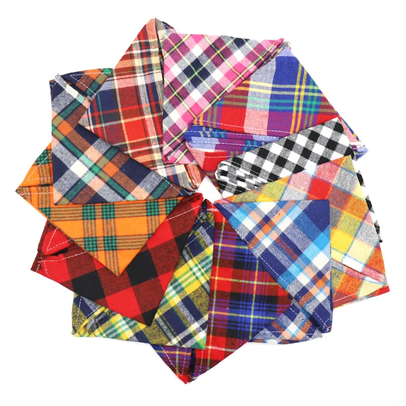 Apparel - Dog Bandana Cotton Plaid Pet Scarf Bow ties Collar Square Triangular bandanas