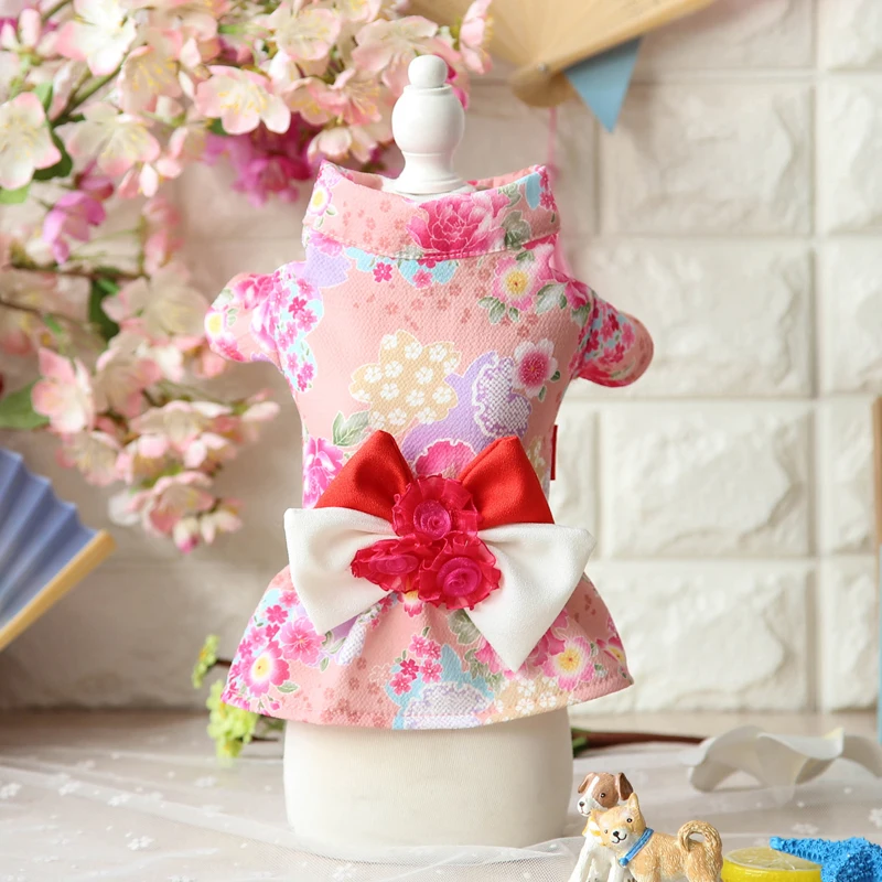 Цветочная одежда для японских собак и щенков роскошное кимоно домашних питомцев
