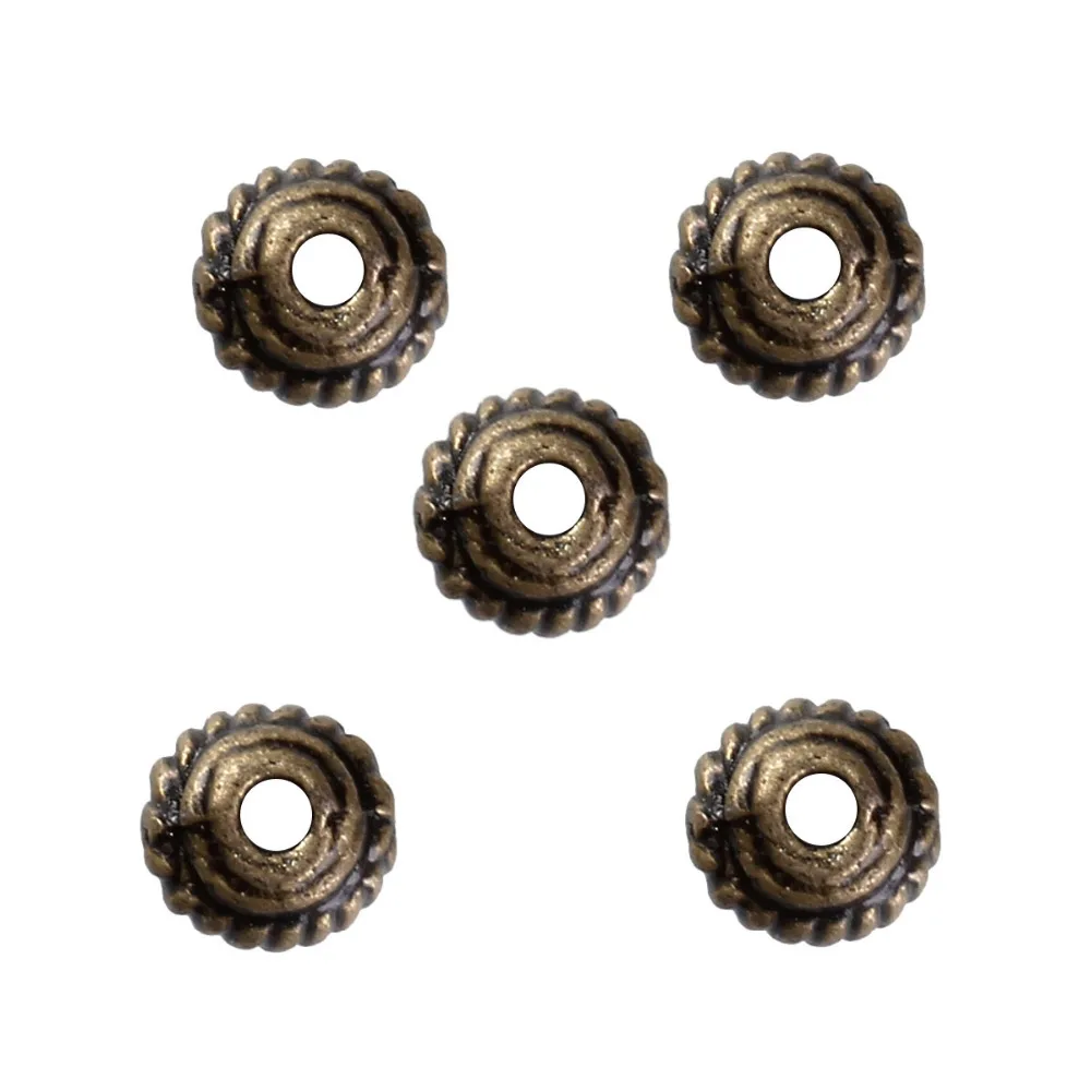 DoreenBeads, цинковый сплав, античная бронза, разделительные бусины, колеса, DIY компоненты 5 мм x 3 мм(1/"), отверстие: Приблизительно 0,8 мм, 300 шт