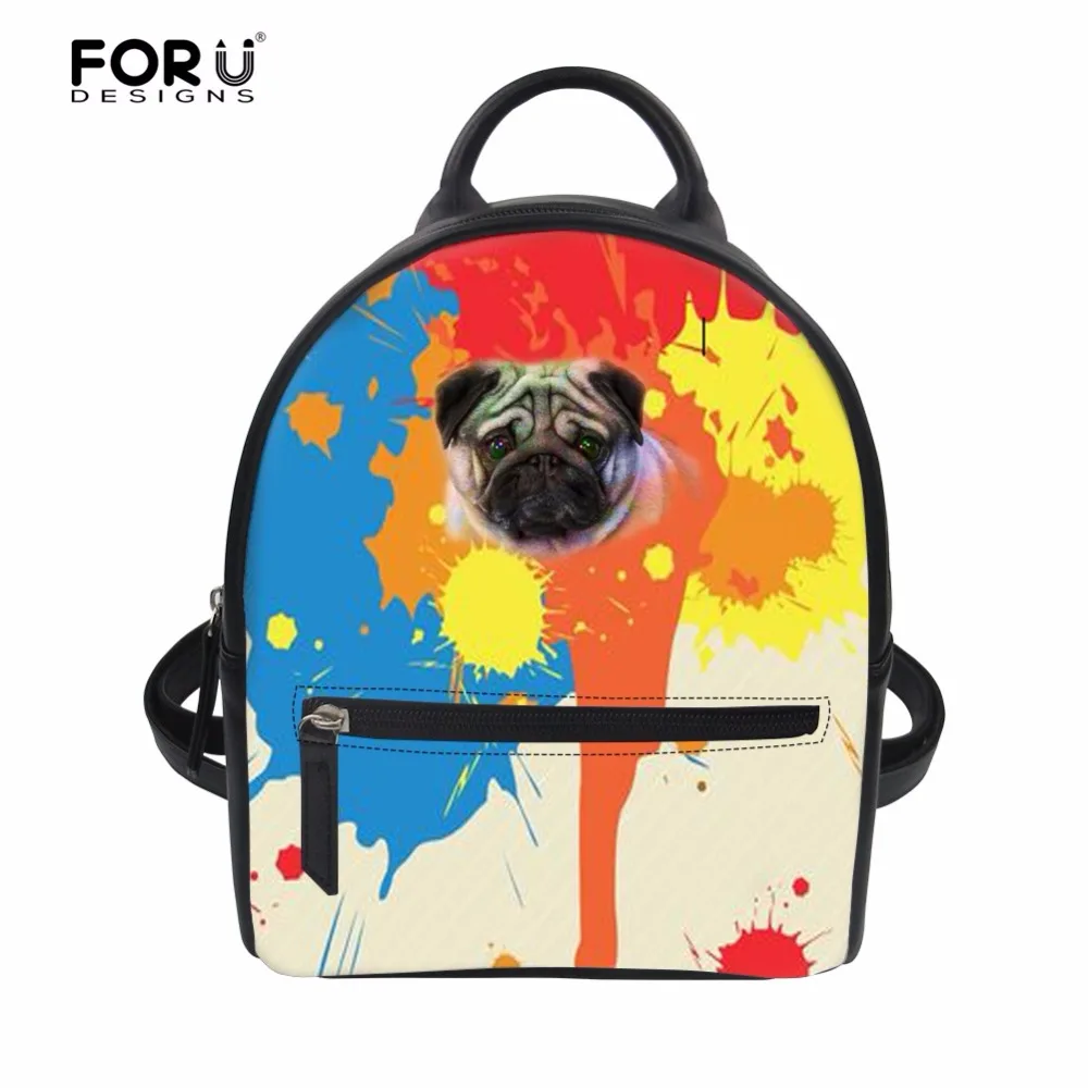 FORUDESIGNS Colorful Pug Dog Pattern School Girls Backpack Small Travel Women Bagpack Backpacks