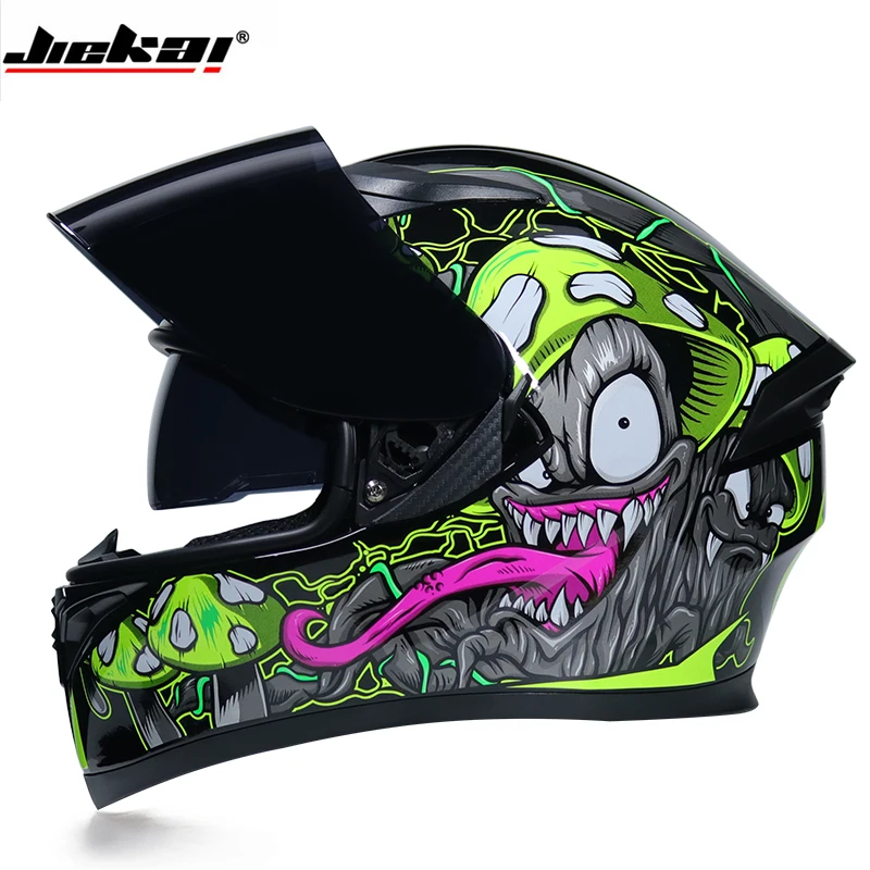 Зимний шлем JIEKAI анфас мотоциклетный шлем Двойные линзы рыцарские защитные колпачки защитные шестерни шлемы - Цвет: a3